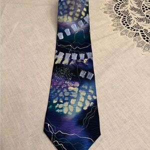 Robert Daskal Hand Painted  Silk Tie in Blue and Purple